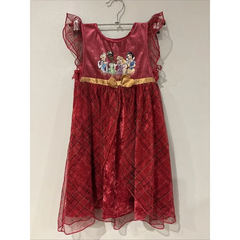 Disney Princess Crushed Velour Plaid Holiday Christmas Toddler Nightgown Gown 3T